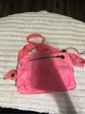 Pink Kipling Nylon Crossbody Shoulder Bag w/ Monkey Keychain
